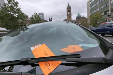 A car parked at Copley Square in Boston earlier this month had a couple of tickets.
