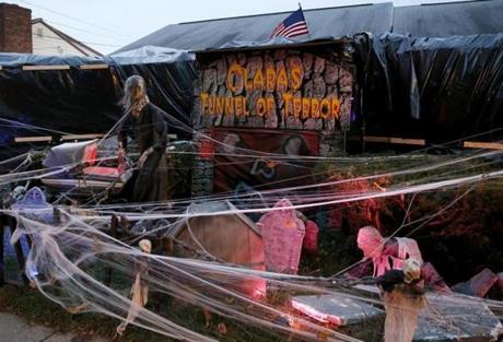 Scott Moss created ?Clara?s Tunnel of Terror? on his front yard in Melrose for this weekend.
