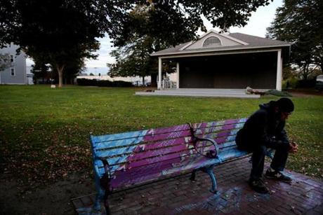 10/21/2015 Hyannis, MA â?? Scott Warren sits on a bench near the bandstand on the village green in Hyannis, MA on October 21, 2015. A homeless man named Ray Bastille was found dead on the bandstand in March 2015. Warren, homeless himself, said he has slept on the bandstand in the past and was chased off by police during a recent downpour in the middle of the night. At age 45 he said he is a single father with a five-year-old daughter. He said he returned to the cape after the girls mother left them 3 years ago, so that his daughter could live with family in the area. He said he recently got a job washing dishes at a local restaurant and hopes to reunite with his daughter in the future, 