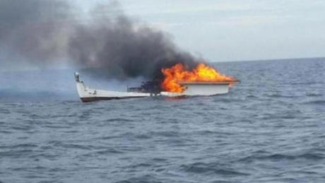 A lobster boat off the coast of Crane Beach in Ipswich caught fire Friday morning.
