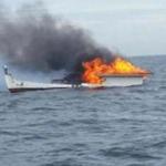 A lobster boat off the coast of Crane Beach in Ipswich caught fire Friday morning.