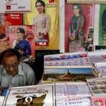 Calendars with images of Myanmar opposition leader Aung San Suu Kyi were displaying Wednesday at a Yangon store. 