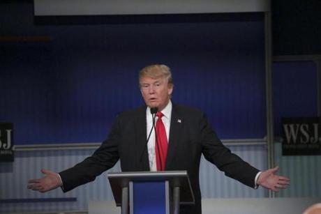 Donald Trump spoke during the Republican debate at the Milwaukee Theatre in Milwaukee on Tuesday. 
