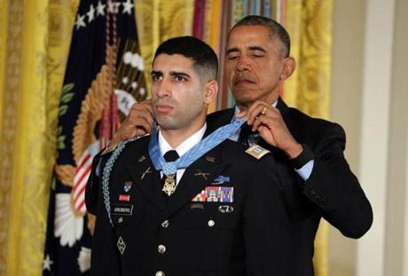 President Obama presented a Medal of Honor for conspicuous gallantry to Army Captain Florent A. Groberg (Ret.) during an East Room ceremony at the White House on Thursday.
