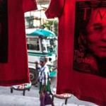 Shirts with Aung Sun Suu Kyi?s TIME magazine cover printed on them were seen near the National League for Democracy headquarters in Yangon on Friday.