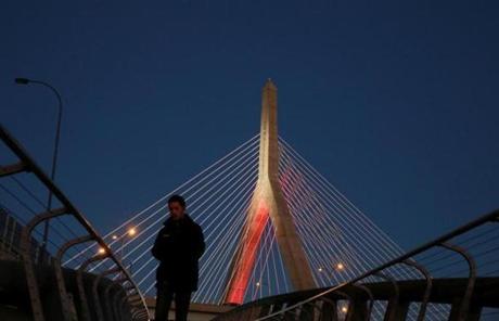 The Zakim Bridge was lit in rotating colors of the French flag.
