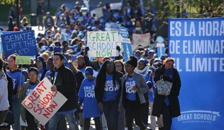 Charter school backers rallied on Boston Common by the State House.
