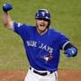 Toronto Blue Jays' Josh Donaldson celebrates his two run home run against the Kansas City Royals during the third inning in Game 3 of baseball's American League Championship Series on Monday, Oct. 19, 2015, in Toronto. (AP Photo/Paul Sancya)