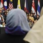 President Barack Obama called on an audience member to ask him a question during the Young Southeast Asian Leaders Initiative (YSEALI) town hall in Kuala Lumpur, Malaysia.