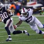 Danny Amendola (80) made one of his nine catches against the Bills on Monday night at Gillette Stadium in Foxborough. 