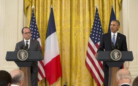 President Obama and French President Francois Hollande participated in a news conference in the East Room of the White House on Tuesday.
