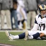 BALTIMORE, MD - NOVEMBER 22: Quarterback Case Keenum #17 of the St. Louis Rams sits on the turf during a game against the Baltimore Ravens in the fourth quarter at M&T Bank Stadium on November 22, 2015 in Baltimore, Maryland. (Photo by Patrick Smith/Getty Images)