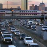 Rush hour traffic on I-93 on Tuesday, as seen from Southampton Street in Boston.