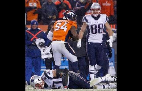 Gronkowski stayed on the ground after a collision with Denver?s Darian Stewart in the fourth quarter.

