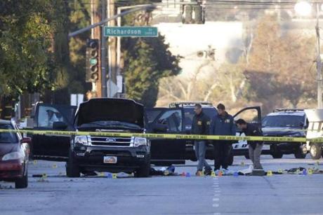 On Thursday, authorities investigated the scene where a police shootout took place in San Bernardino, Calif.
