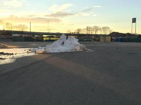 The mystery snow pile was slowly melting in Monday?s unusual warmth.
