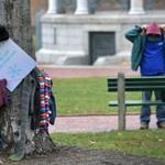 An anonymous donor left warm clothes in Boston Common Tuesday morning. 