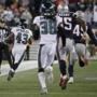 Philadelphia Eagles running back Darren Sproles (43) heads for the goal line and a touchdown on a punt return against the New England Patriots during the second half of an NFL football game, Sunday, Dec. 6, 2015, in Foxborough, Mass. (AP Photo/Steven Senne)