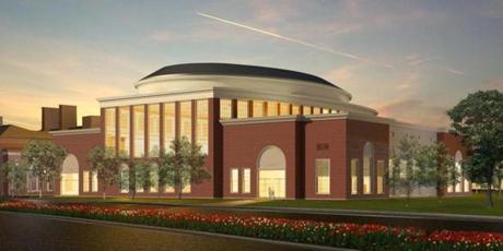 12bra- A rendering of Harvard Business SchoolÕs proposed $171 million Klarman Hall, a modern, media-equipped 1,000 seat auditorium with reception, meeting, and service space to accommodate the schoolÕs signature events. (William Rawn Associates, Architects, Inc.)
