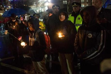 Residents, clergy, and police officials were among about 70 people at the peace event in the South End Thursday.
