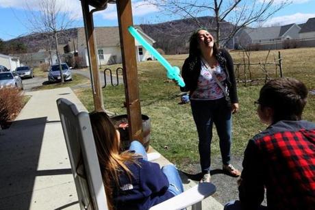 Sarah D?Amato, 19, visited with others at the Easthampton community.
