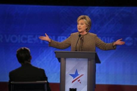 Hillary Clinton spoke during the Democratic presidential primary debate at Saint Anselm College in Manchester, N.H. 
