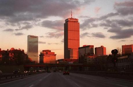 The warm glow of sunset's light covered Boston in 1999. 
