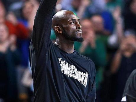 Timberwolves forward Kevin Garnett dabbed his eyes after receiving a standing ovation from the TD Garden crowd.

