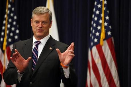 Boston, Massachusetts -- 11/17/2015- Governor Charlie Baker gestures during a press conference held to announce updates to DCF's intake policy at the State House in Boston, Massachusetts November 17, 2015. Jessica Rinaldi/Globe Staff Topic: 18dcfpic Reporter: 
