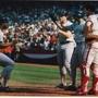BASEBALL BOSTON RED SOX PLAYOFFS AGAINST CALIFORNIA ANGELS1986. DAVE HENDERSON, RICH GEDMAN
