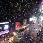 Confetti flew over New York's Times Square.