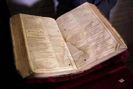 The First Folio of Shakespeare plays was displayed at the Globe theatre in London.
