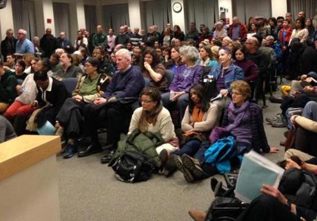 Brookline Town Hall was packed Tuesday night as residents spoke about the racial climate in town.
