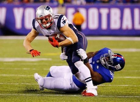Julian Edelman was injured in a game against the Giants in November. 
