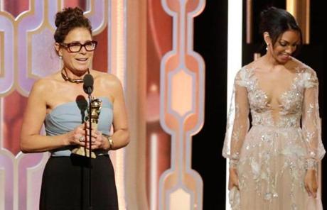 Hyde Park native Maura Tierney (left) won best supporting actress in a series or TV movie for ?The Affair.?
