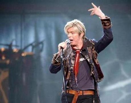 David Bowie performing ?Rebel Rebel? at the Fleet Center in 2004. 
