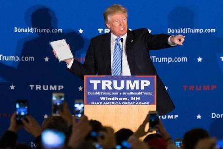 Republican Presidential candidate Donald Trump spoke during a campaign rally in Windham, N.H., Monday.
