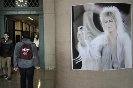 Images of the late David Bowie were plastered in the lobby of MIT?s Rogers Building.
