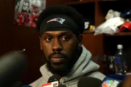 01/13/2015 Foxboro Ma. New England Patriots player Chandler Jones (cq) talked to the media after Practice. Globe/Staff Photographer Jonathan Wiggs
