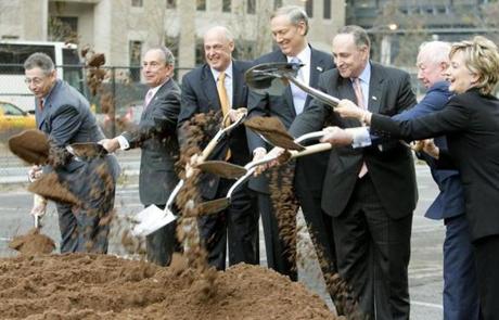 Hillary Clinton turned earth at the groundbreaking of the $2.4 billion Goldman Sachs headquarters in 2005.
