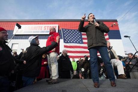 Senator Ted Cruz spoke in front of a gun range in Hudson, N.H., on Jan. 12.
