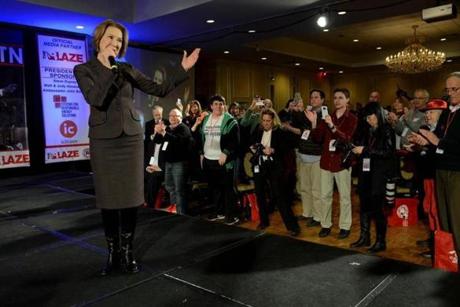 NASHUA, NH - JANUARY 23: Republican presidential candidate Carly Fiorina speaks at the NHGOP First In The Nation Town Hall January 23, 2016 in Nashua, New Hampshire. The convention was a day long affair and featured presidential candidates looking to win the first in the nation primary. (Photo by Darren McCollester/Getty Images)
