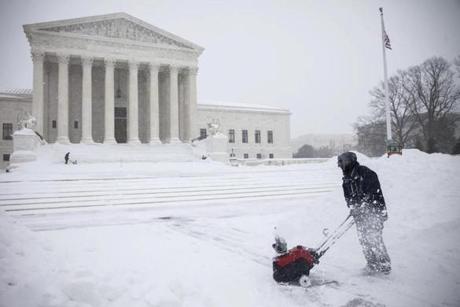 Snow was cleared outside of the U.S. Supreme Court in Washington. 
