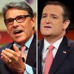 Former Texas governor Rick Perry (left) has endorsed Senator Ted Cruz in the Republican presidential race.