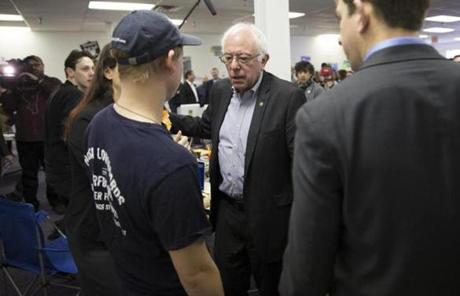 Bernie Sanders thanked volunteers at his campaign headquarters.
