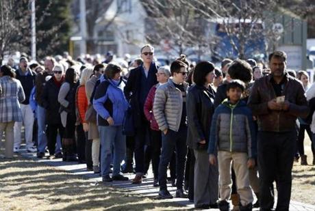 Attendees waited to enter a Hillary Clinton event in Nashua on Tuesday. 
