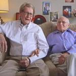 Jack Evans and George Harris of Dallas, Texas, together for 55 years, are celebrating their first Valentine's Day as a married couple. They are featuring in a new online Necco ad campaign for Sweethearts candies. 