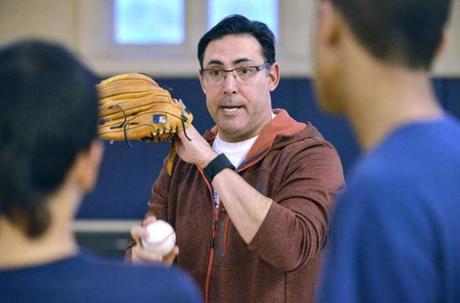 Ruben Amaro Jr., who was recently fired as GM of the Phillies and is now the Red Sox new first base coach, leads a baseball clinic at the Curtis Hall Community Center in Jamaica Plain. Josh Reynolds for The Boston Globe (Sports, abrahamp) 

