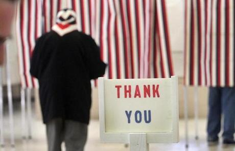 Voters were thanked for casting their ballots at the Baptist Parish Hall in Allenstown, N.H.
