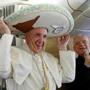 Pope Francis wore a traditional Mexican hat received as a gift from a Mexican journalist.